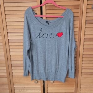 Vintage Torrid Gray Sweater with Red Heart Detail Frim 2001